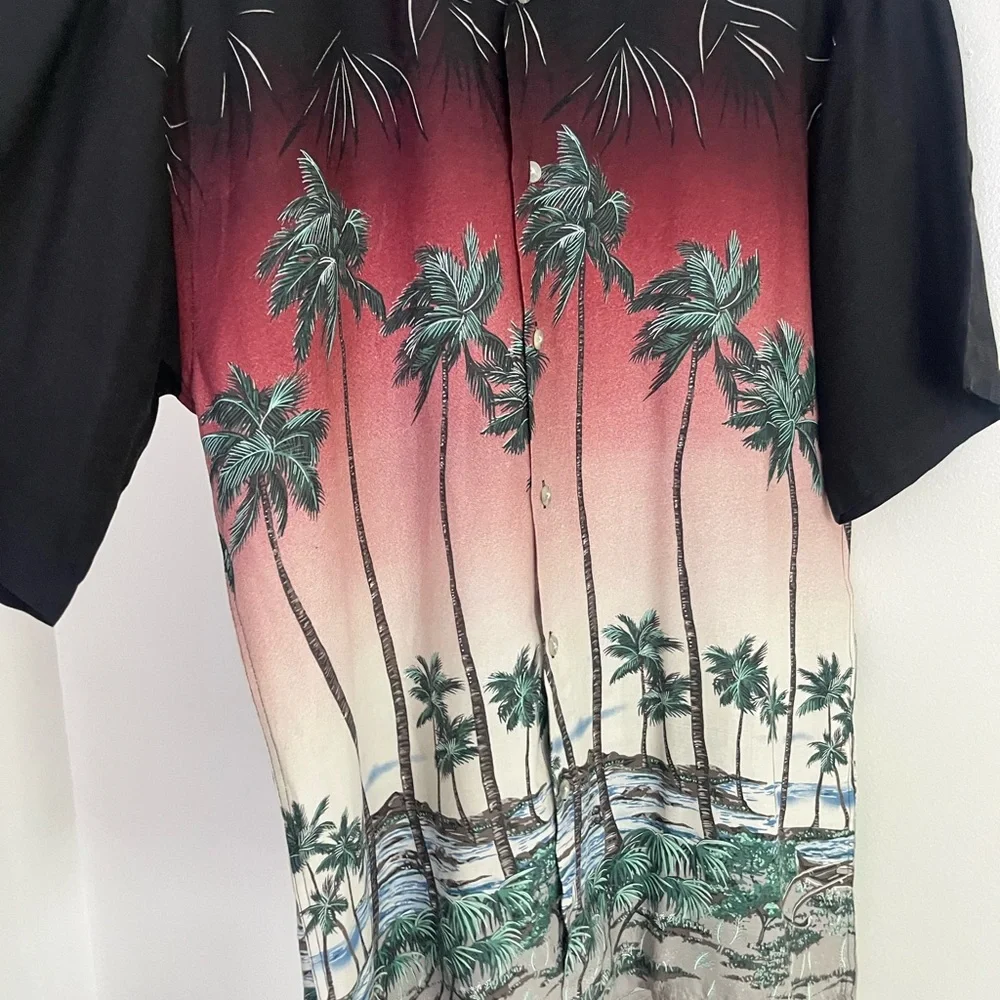 Pierre Cardin Black and Red Palm vacation summer tropical Shirt S